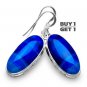 Buy 1 Get 1 -  1 5/8" 100% Natural Blue Botswana Agate 925 Sterling Silver Hook Earring Art Jewelry