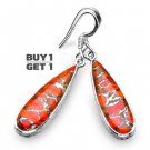 Buy 1 Get 1 -  1 3/4" 100% Natural Orange Copper Turquoise 925 Sterling Silver Hook Earring