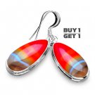 Buy 1 Get 1 - 1 5/8" 100% Natural Red Botswana Agate 925 Sterling Silver Hook Earring