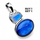 Buy 1 Get 1 - 1 3/8" Natural Kyanite, Rainbow Moonstone Solid 925 Sterling Silver Pendant