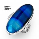 Buy 1 Get 1 - Natural Blue Botswana Agate 925 Sterling Silver Ring Art Jewelry Size: US/7 - EU/54