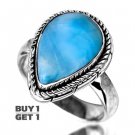 Buy 1 Get 1 - 100% Natural Larimar 925 Sterling Silver Ring Art Jewelry Size: US/7 - EU/54