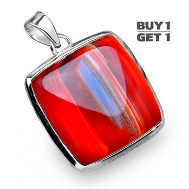 Buy 1 Get 1 - 1 5/8" Natural Red Botswana Agate 925 Sterling Silver Pendant Art Jewelry