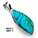 Buy 1 Get 1 - 2" Natural Malachite In Chrysocolla 925 Sterling Silver Pendant Art Jewelry