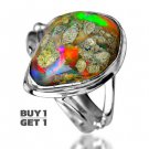 Buy 1 Get 1 - 100% Natural Ethiopian Opal 925 Sterling Silver Ring Art Jewelry Size: US/5.5 - EU/50