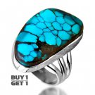 Buy 1 Get 1 - 100% Natural Turquoise 925 Sterling Silver Ring Art Jewelry Size: US/8.5 - EU/58