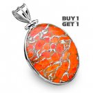 Buy 1 Get 1 - 2 1/8" Natural Orange Copper Turquoise 925 Sterling Silver Pendant Art Jewelry