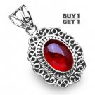 Buy 1 Get 1 - 1 1/2" Natural Hessonite Garnet 925 Sterling Silver Pendant Art Jewelry