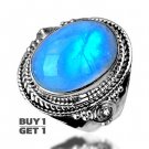 Buy 1 Get 1 - Natural Rainbow Moonstone 925 Sterling Silver Ring Art Jewelry Size: US/6.5 - EU/53