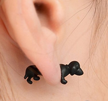 Pair 3D Basset or Dachshund Hound Hush Puppy Dog Stud Fake Gauge Earrings - Cool Rock Punk