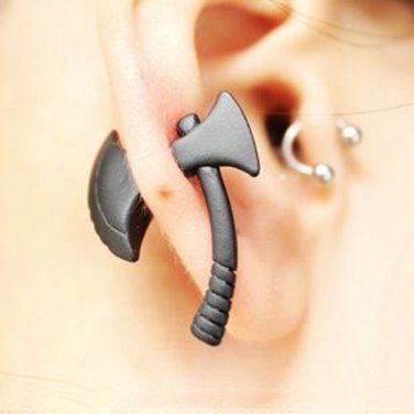 Pair 3D Axe Stud Fake Gauge Earrings - Cool Rock Punk Metal Korean Style
