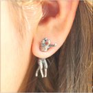 Pair 3D Long Tail Running Leopard Cat Stud Fake Gauge Earrings - Cool Rock Punk Metal Korean Style