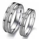 Set of Stainless Steel Sand Finish Couple Promise Wedding Rings Band