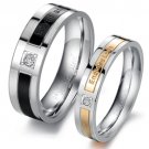 Set of Stainless Steel CZ Crystal Inlay Couple Wedding Rings Band