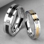 Set of Stainless Steel CZ Crystal Inlay Couple Wedding Rings Band