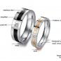 Set of Stainless Steel CZ Crystal Inlay Couple Wedding Rings Band