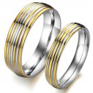 Set of Stainless Steel 2-Tone Gold Silver Inlay Band Couple Wedding Rings