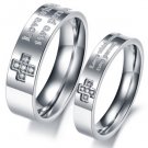 Set of Stainless Steel Square Gem Inlay Cross Couple Engagement Rings Band