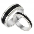 Set of Stainless Steel Couple Black Stripe Promise Band