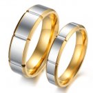 Set of Retro Groove Gold Edge Titanium Stainless Steel Couple Ring Band
