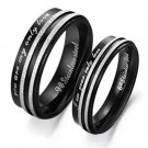 Set of Black Stainless Steel "You are my only love" Couple Band Rings