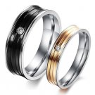 Set of Titanium Stainless Steel Couple Grooved Wedding Lover Band Rings