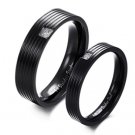 Set of Black Stripe CZ Stainless Steel Couple Wedding Engagement Rings Band