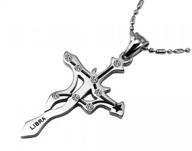 LEO - 316L Titanium Stainless Steel Horoscope Cross Gems Necklace