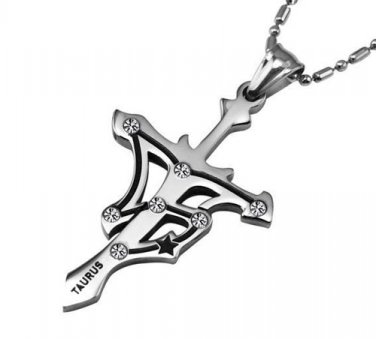 TAURUS - 316L Titanium Stainless Steel Horoscope Cross Gems Necklace