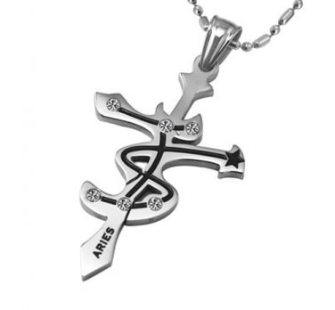 ARIES - 316L Titanium Stainless Steel Horoscope Cross Gems Necklace