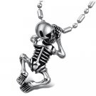 316L Titanium Stainless Steel Creep Skull Skeleton Pendant Necklace, Punk/Retro Mens
