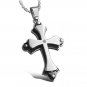 Two-Tone (Black & Silver) 316L Titanium Stainless Steel Cross Pendant Necklace Mens