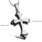 Two-Tone (Black & Silver) 316L Titanium Stainless Steel Cross Pendant Necklace Mens