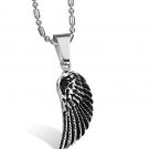 316L Titanium Stainless Steel Single Vintage Angel Wing Pendant Necklace