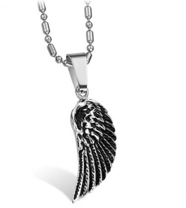 316L Titanium Stainless Steel Single Vintage Angel Wing Pendant Necklace
