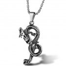 316L Titanium Stainless Steel Vintage Silver Dragon Pendant Necklace