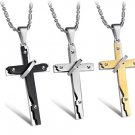 316L Titanium Stainless Steel Gothic Cross Amulet with Ring Pendant Necklace