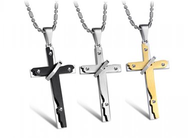 316L Titanium Stainless Steel Gothic Cross Amulet with Ring Pendant Necklace
