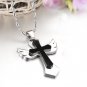 316L Titanium Stainless Steel Angel Wings Black Cross Pendant Necklace