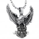 316L Titanium Stainless Steel Flying Eagle Dog Tag Pendant Necklace
