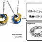Set of Stainless Steel Blue Interlocking Rings Love Couple Pendant Necklace