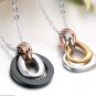 Set of Tri-Color Ring & Heart Stainless Steel Lover Couple Necklaces
