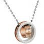 Set of Titanium Stainless Steel Double Link LOVE Ring with CZ Couple Necklace