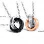 Set of Titanium Stainless Steel Double Ring Crystal Couple Lover Necklace