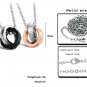 Set of Titanium Stainless Steel Double Ring Crystal Couple Lover Necklace
