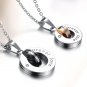 Set of Round Titanium Stainless Steel "forever love" Couple Lover Necklace