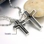Set of Titanium Stainless Steel 360° Turnable Cross Couple Lover Necklace