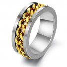 Mens 8mm Stainless Steel Ring w/Gold Chain Link Inlay