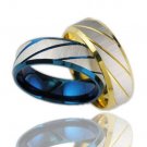 Mens Blue/Gold IP Stainless Steel Stripe Ring Band