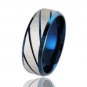 Mens Blue/Gold IP Stainless Steel Stripe Ring Band